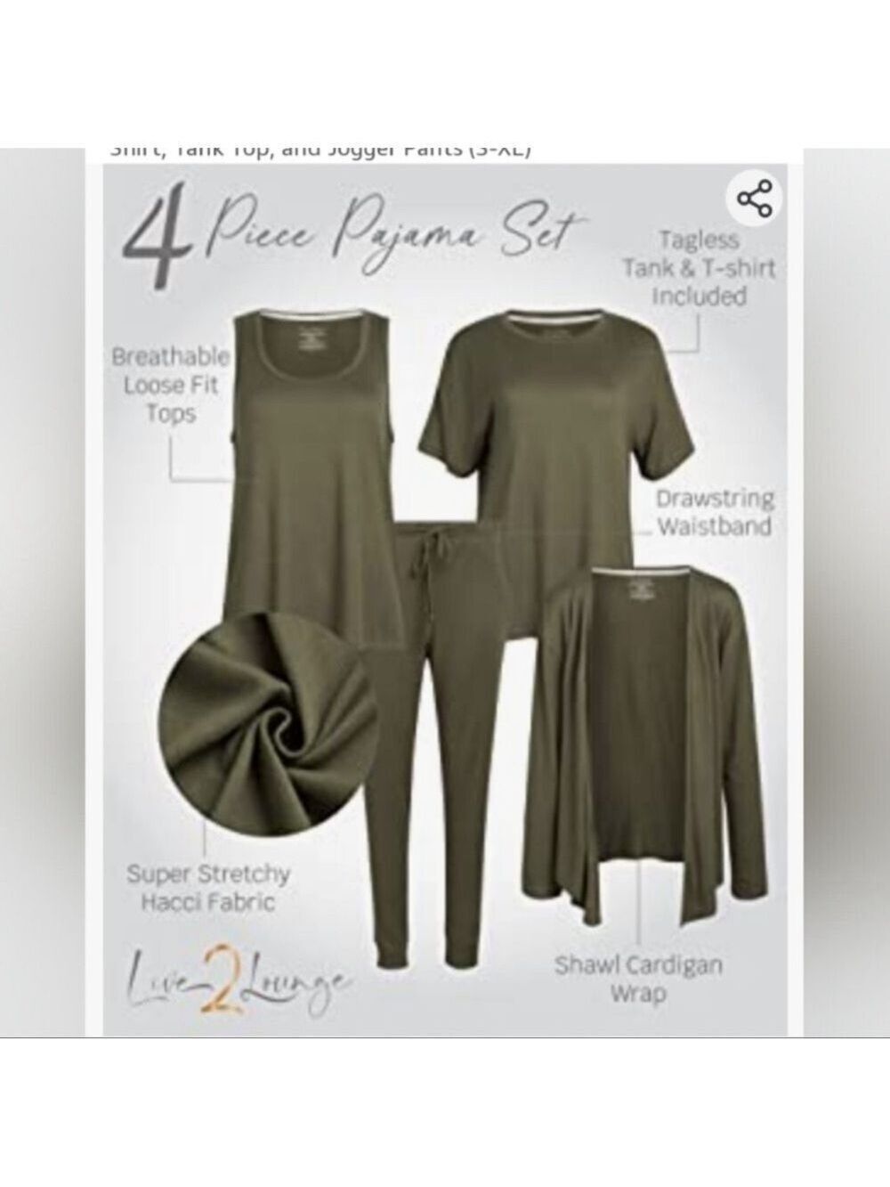 NEW-Live 2 Lounge 4 Pc Essential Lounge Set-WrapCardigan,T-Shirt,TankTop,Joggers